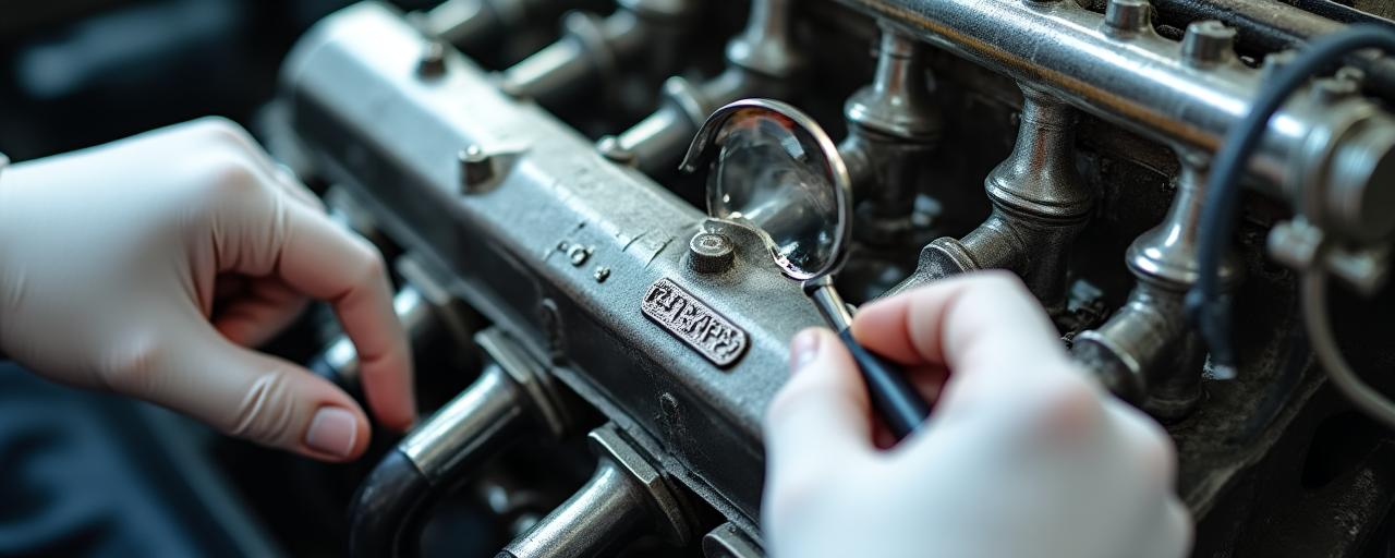 Dettaglio macro motore classico per verifica autenticità